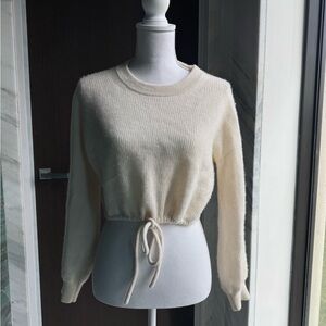 Alice + Olivia Bernetta Cropped Drawstring Cashmere Pullover in Oatmeal Heather